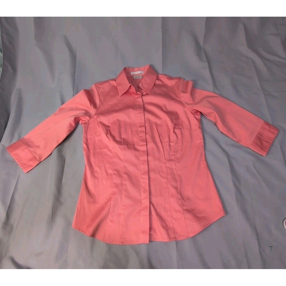 Van Heusen Studio Women S Pink 3/4 Sleeve Button-Down Stretch Shirt Career‎ Slim